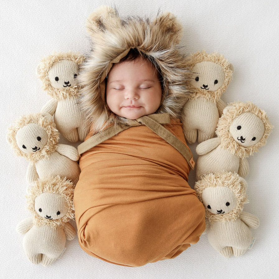 Hand-Knit Stuffed Baby Lion