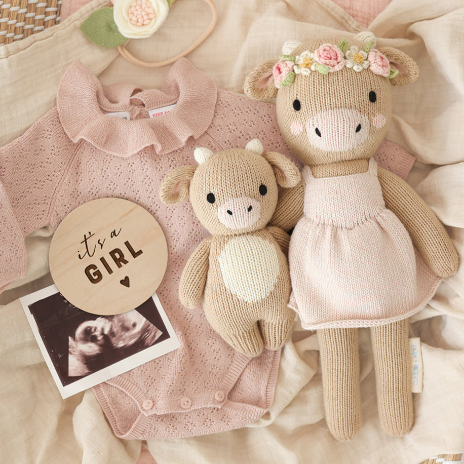 Hand-Knit Stuffed Amelia the Cow