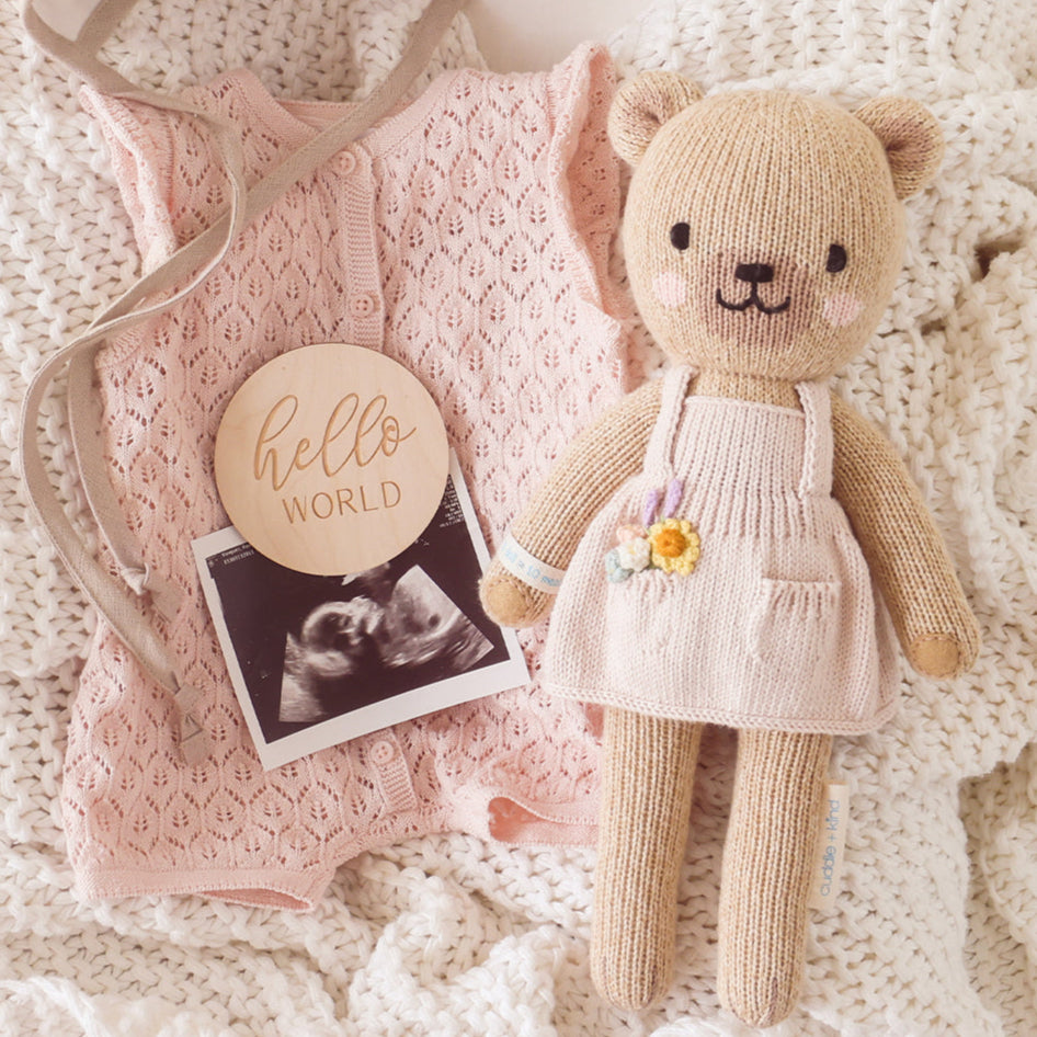 Hand-Knit Stuffed Goldie the Bear