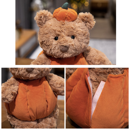 Weighted Stuffed Pumpkin Bear Plush